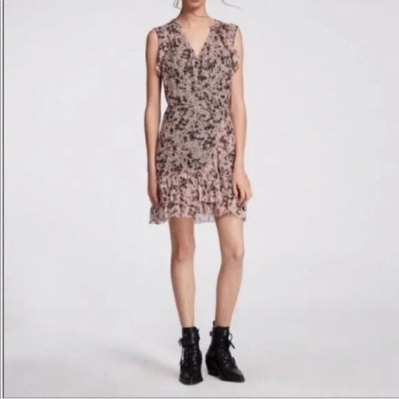 All Saints Dress “Priya Petal” Wrap Ruffle Floral Sz Medium Nwot - Picture 1 of 8